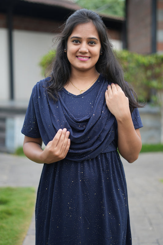 Navy Star Glitter (Zipless Maternity Shawl)