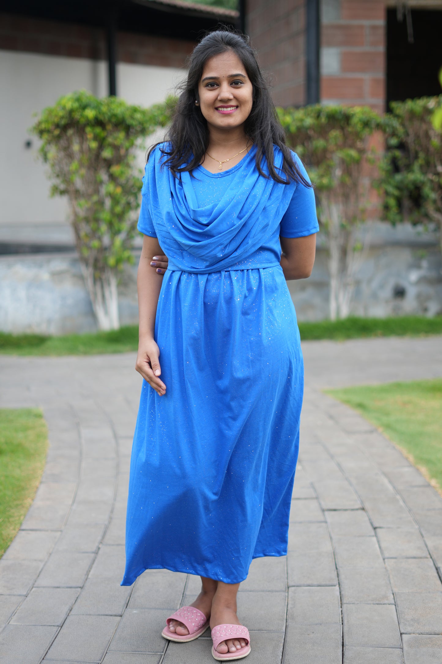 Dupatta Zipless Maternity with Dark Sky Blue Glitter