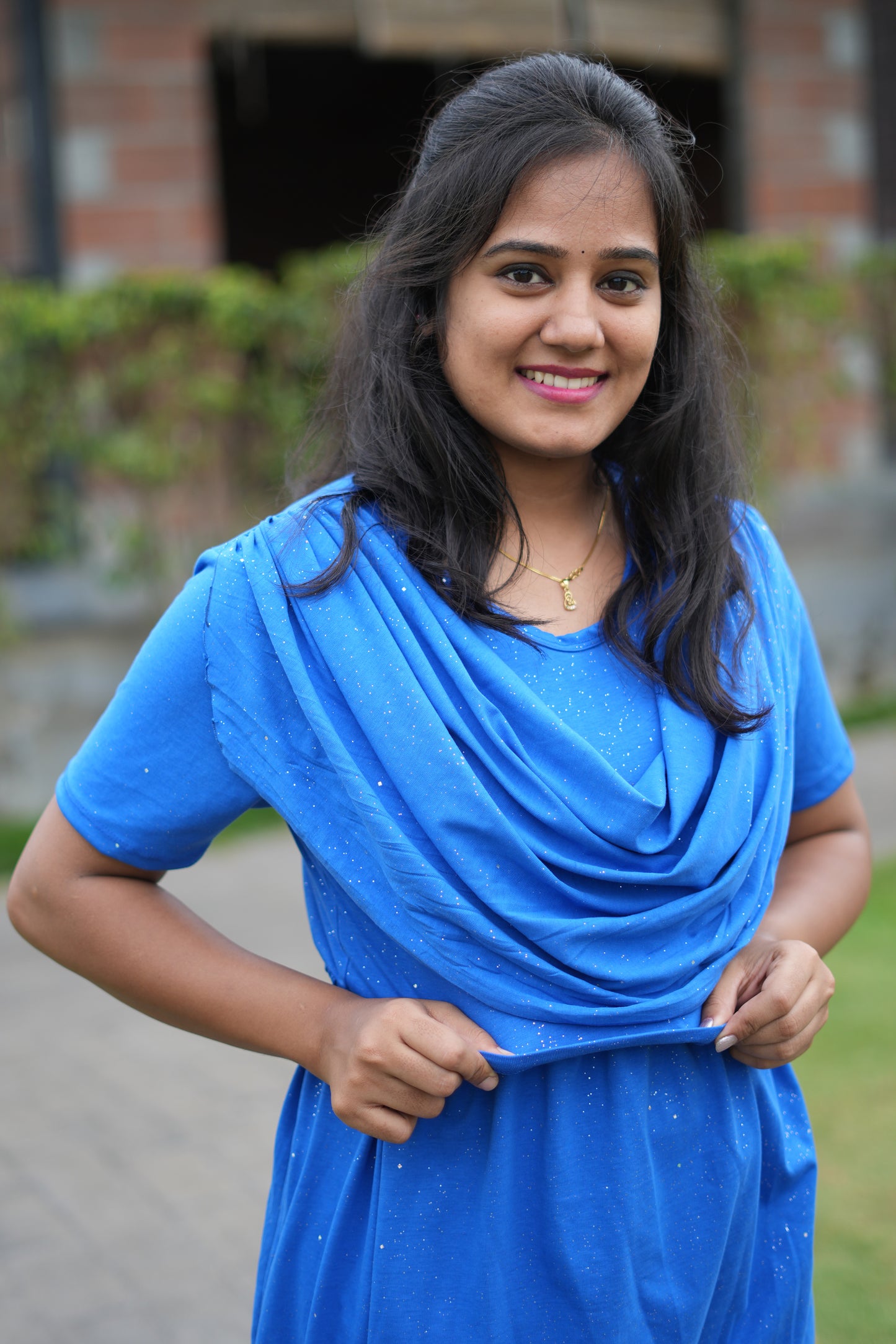 Dupatta Zipless Maternity with Dark Sky Blue Glitter