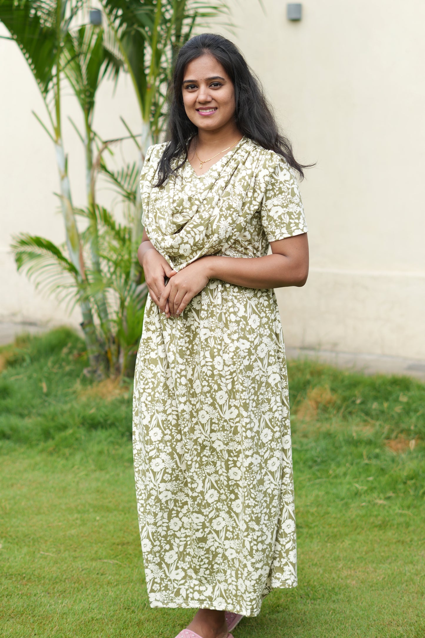 Dupatta Zipless Maternity with MILD Floral Green