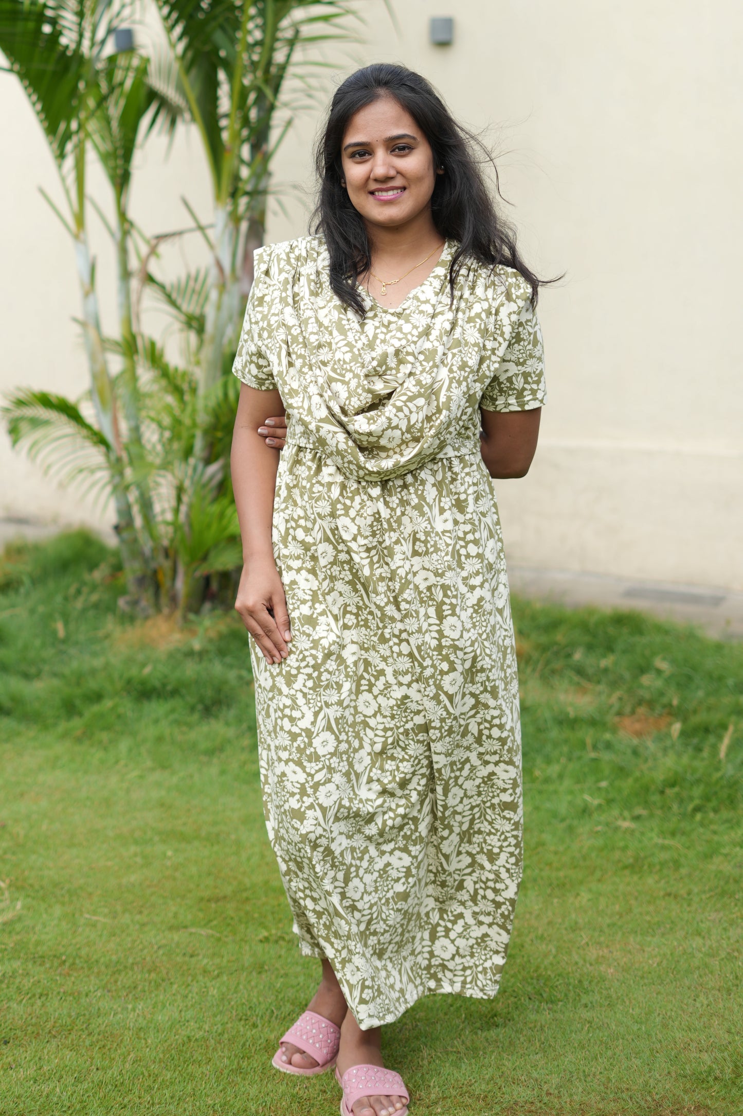 Dupatta Zipless Maternity with MILD Floral Green