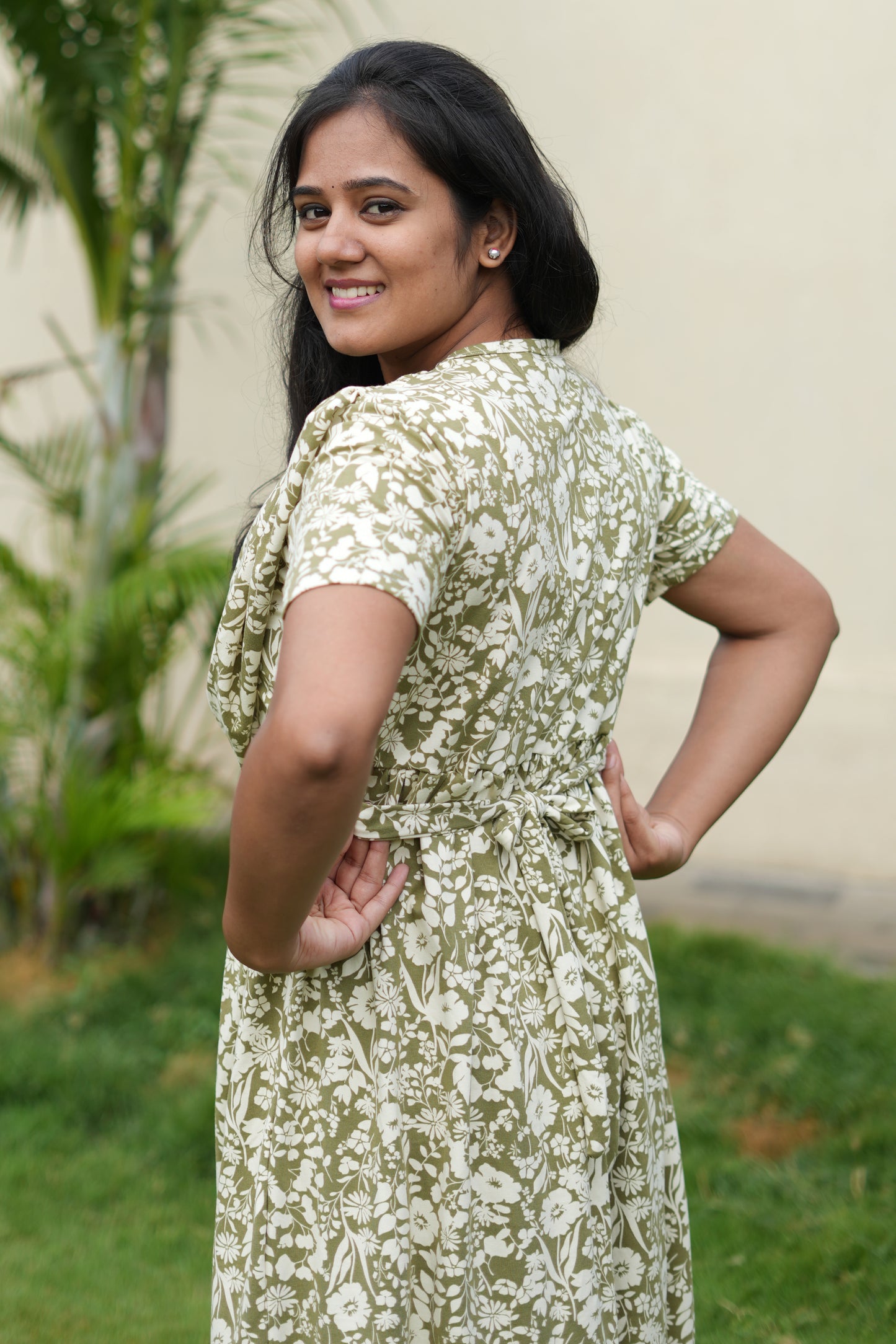 Dupatta Zipless Maternity with MILD Floral Green