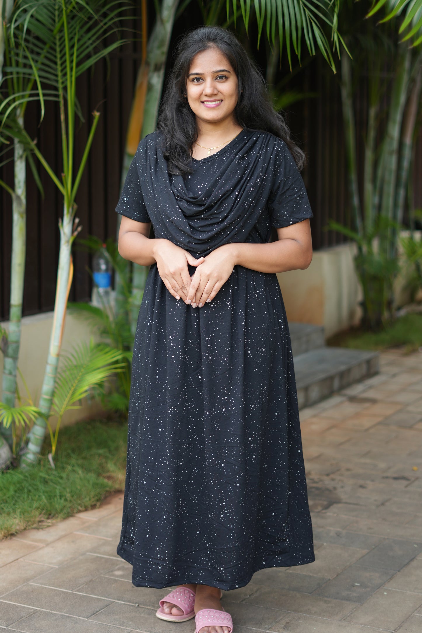 Dupatta Zipless Maternity with Glitter Black