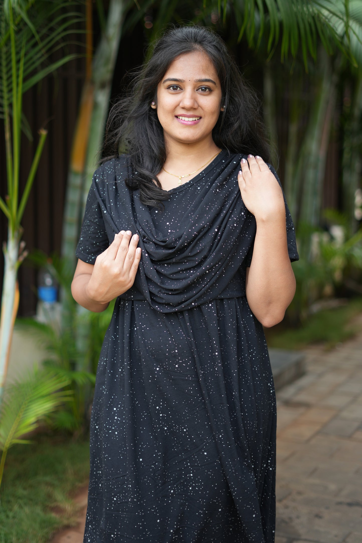 Dupatta Zipless Maternity with Glitter Black