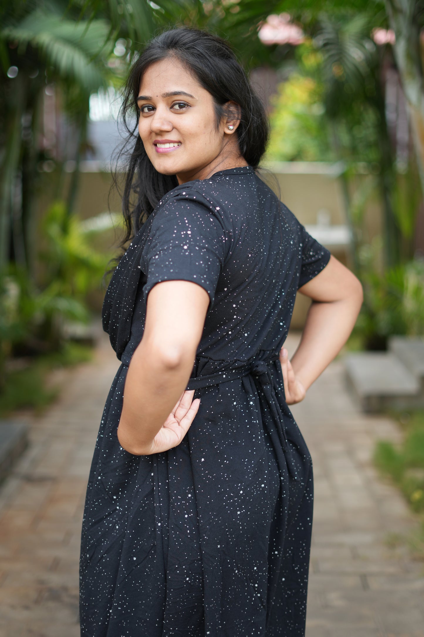 Dupatta Zipless Maternity with Glitter Black