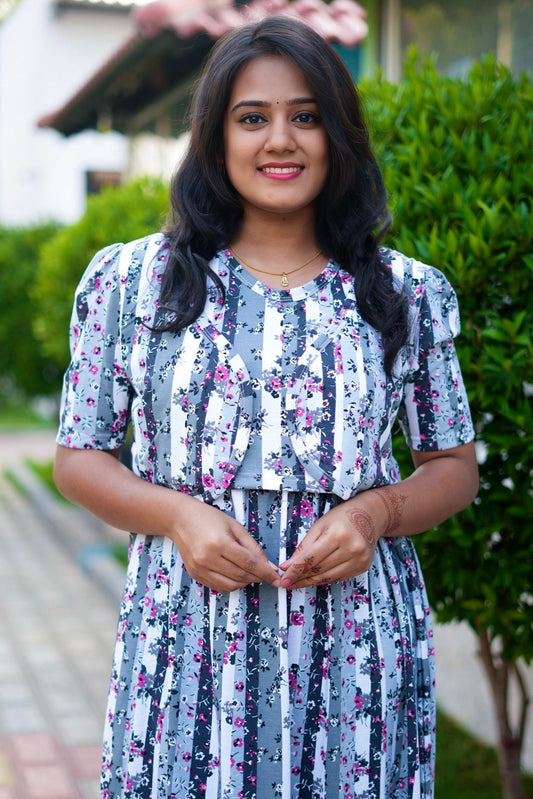 MATERNITY ATTACHED COAT (Floral Stripes)