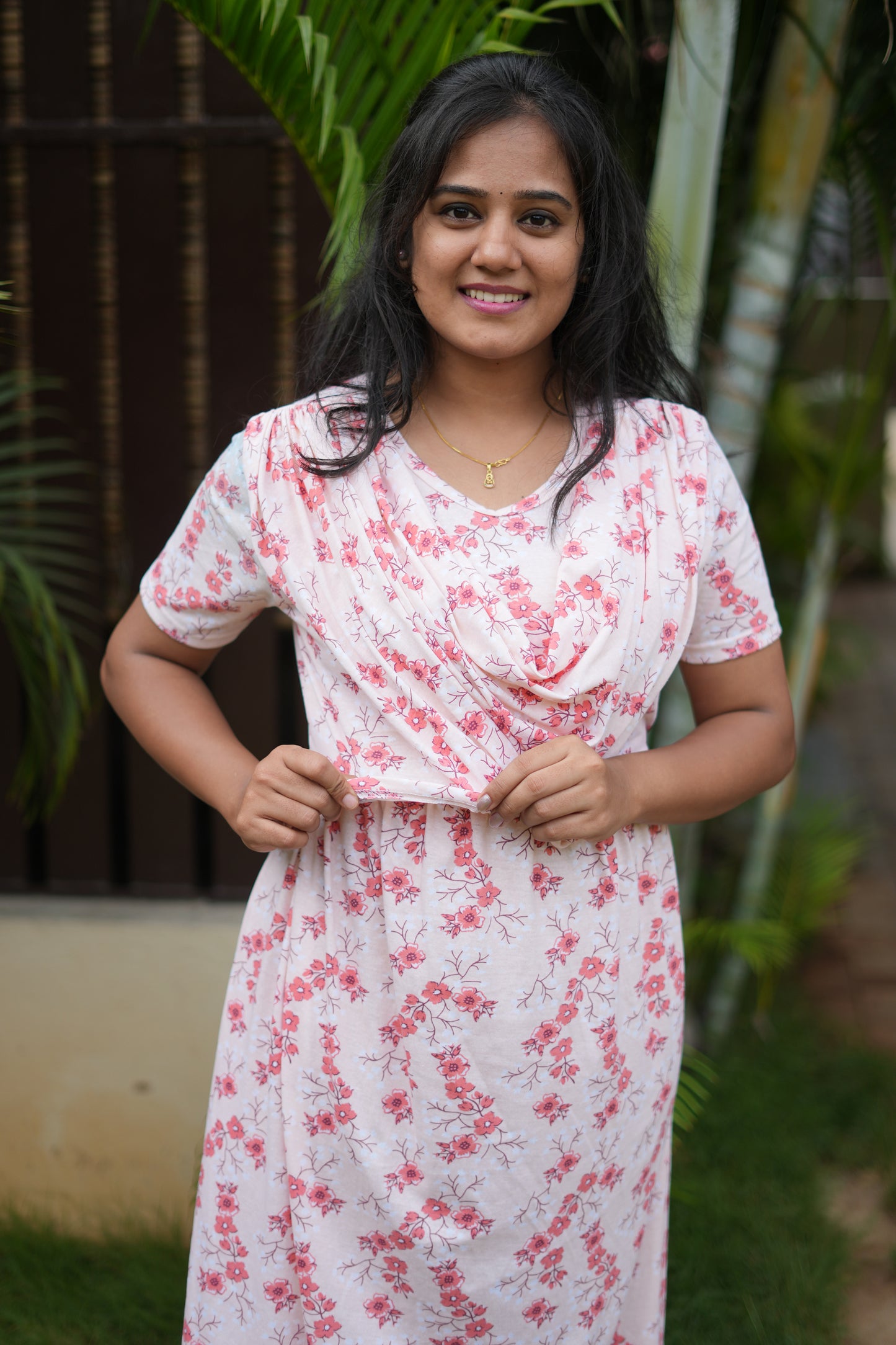 Dupatta Zipless Maternity with Floral Mild Pink
