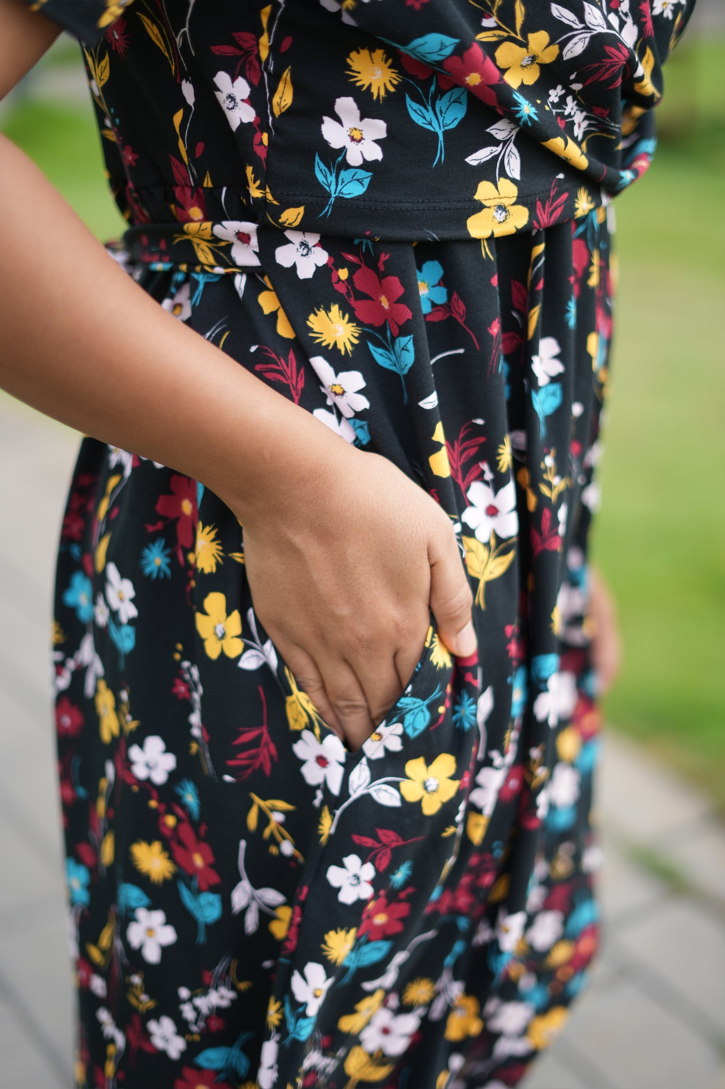 Dupatta Zipless Maternity with Floral Black