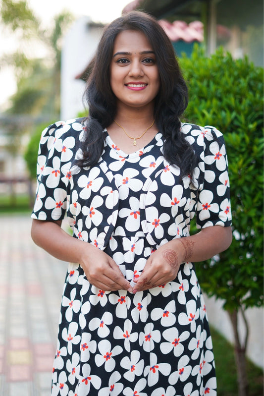 Casual Wear Attached Coat (Black Blossom)