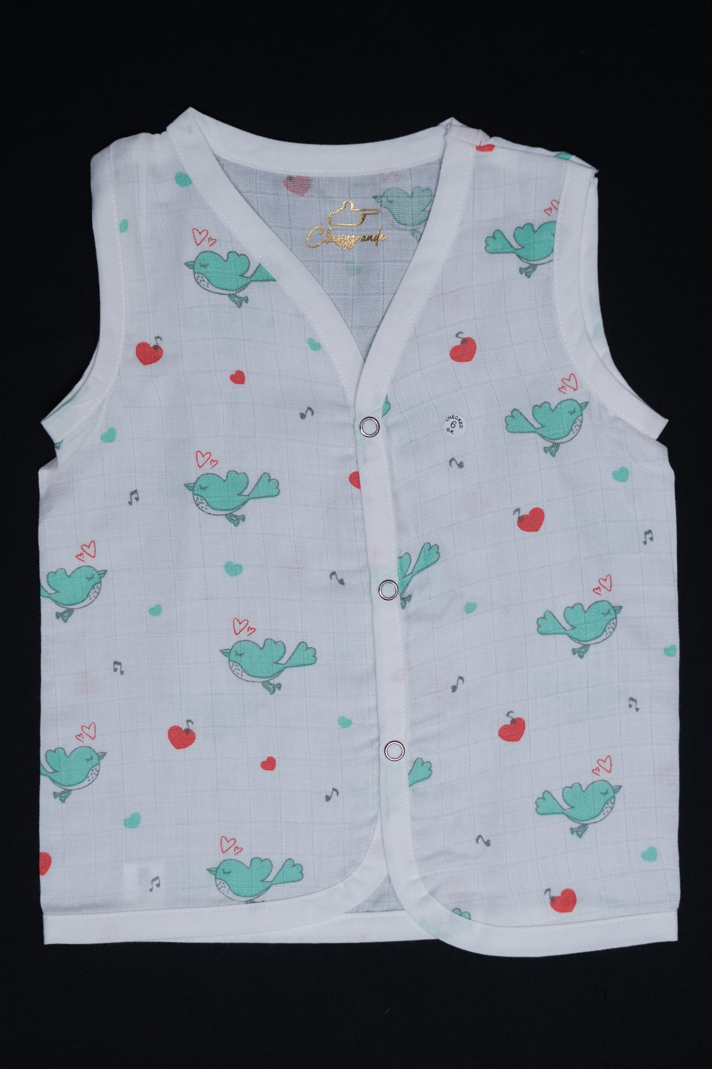 (3 Pc) Muslin Snap Button Jabla Sleeve Less