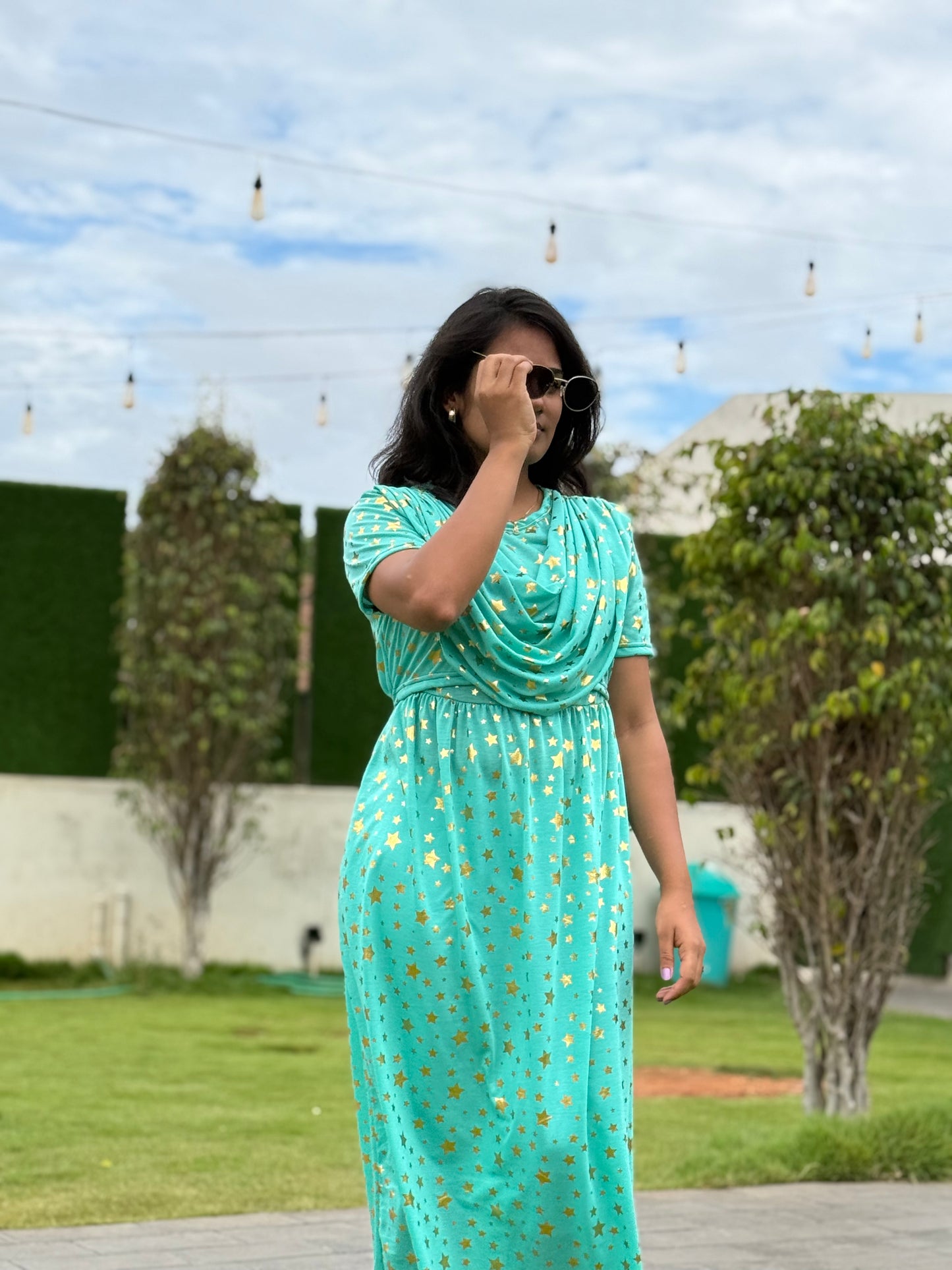 Dupatta Zipless Maternity with Star Green