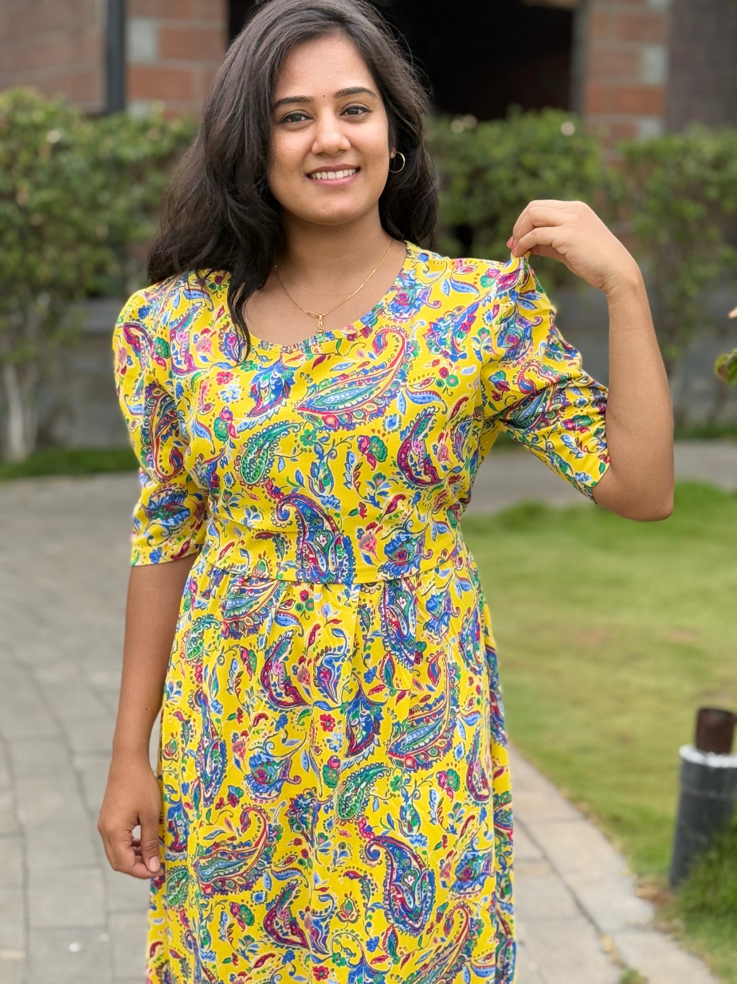 Zipless Maternity Puff with 3/4th Sleeve Floral Yellow