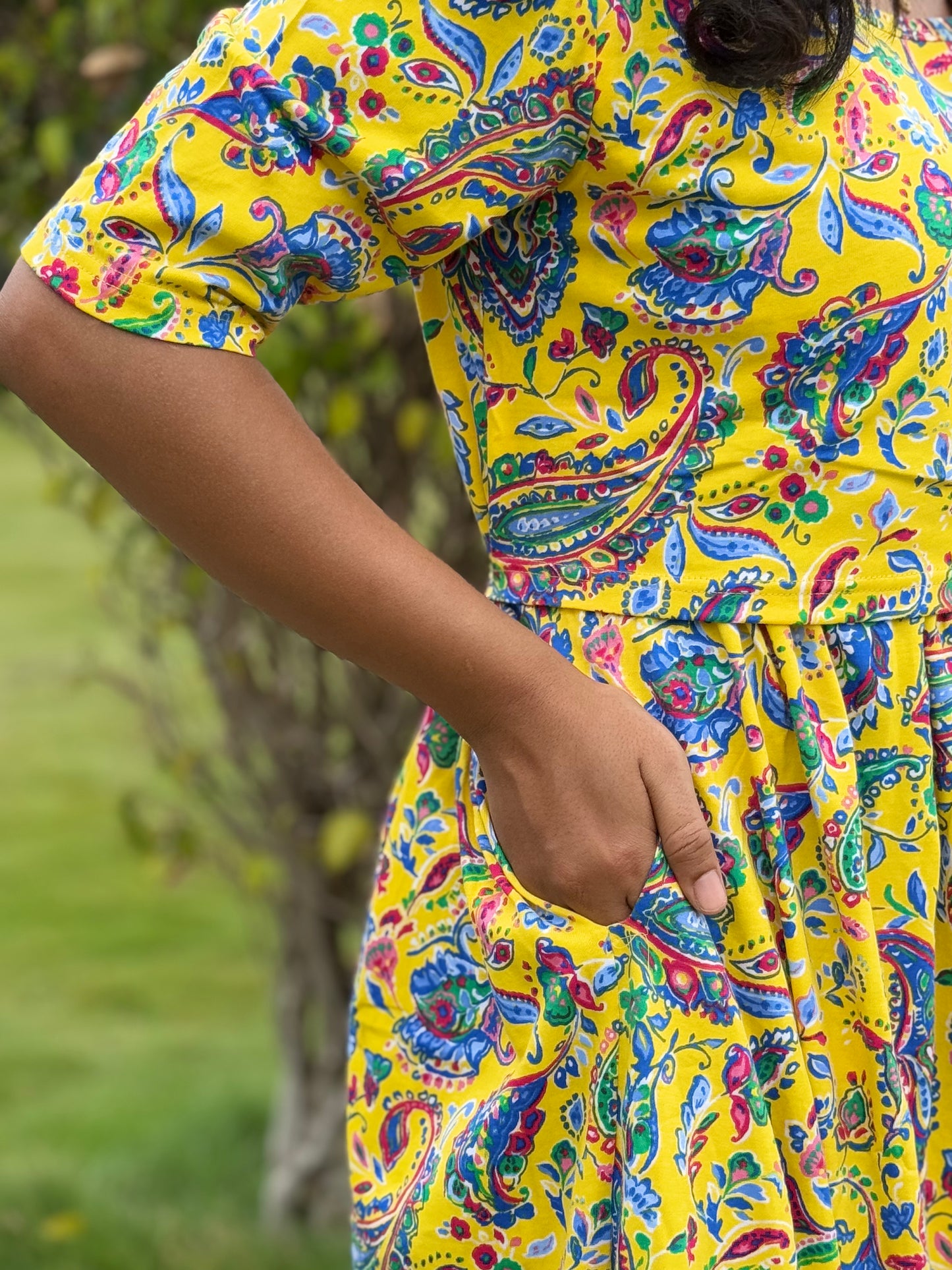 Zipless Maternity Puff with 3/4th Sleeve Floral Yellow