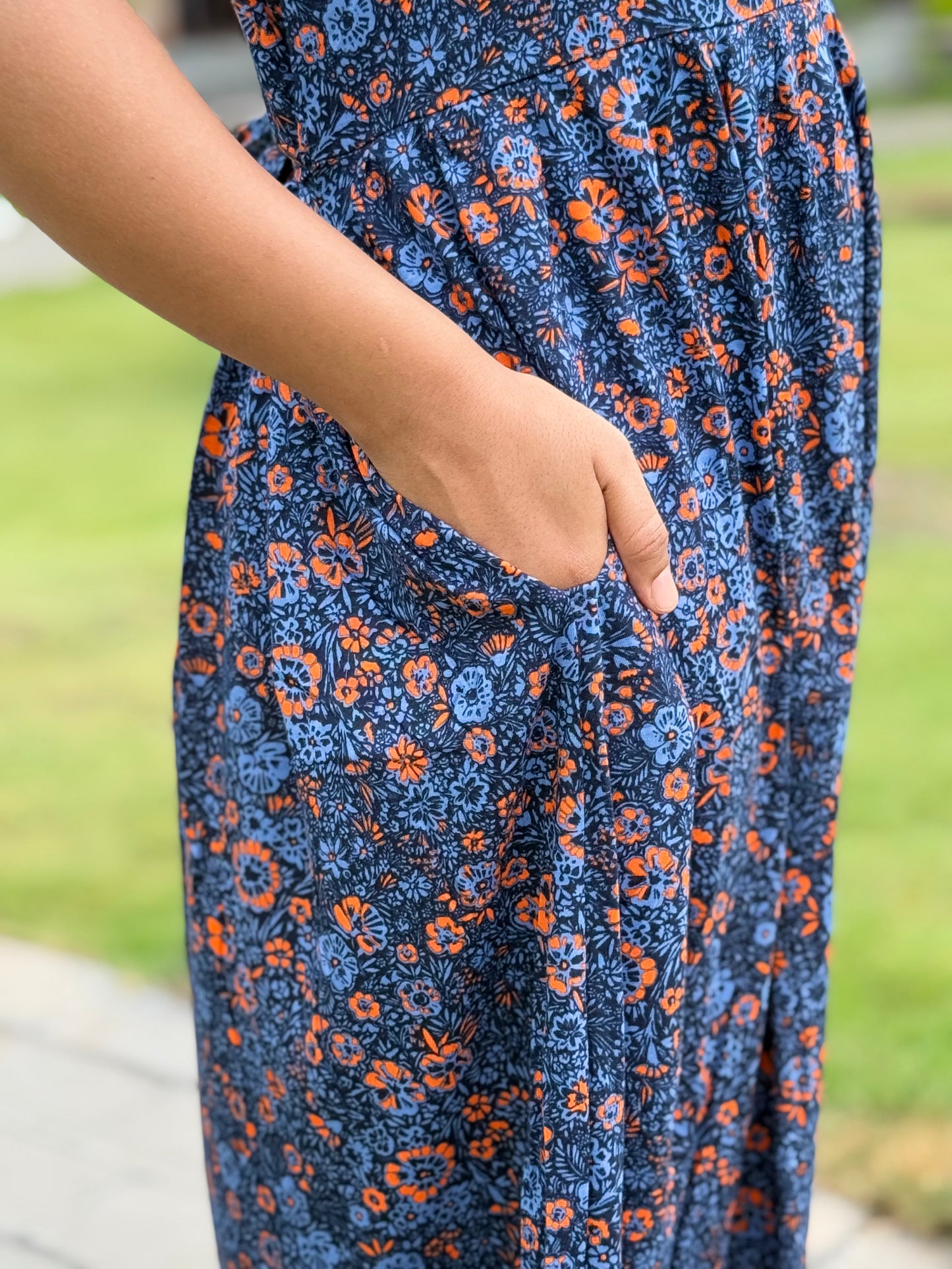 SOFT COTTON MAXI WEAR NAVY FLORAL ORANGE