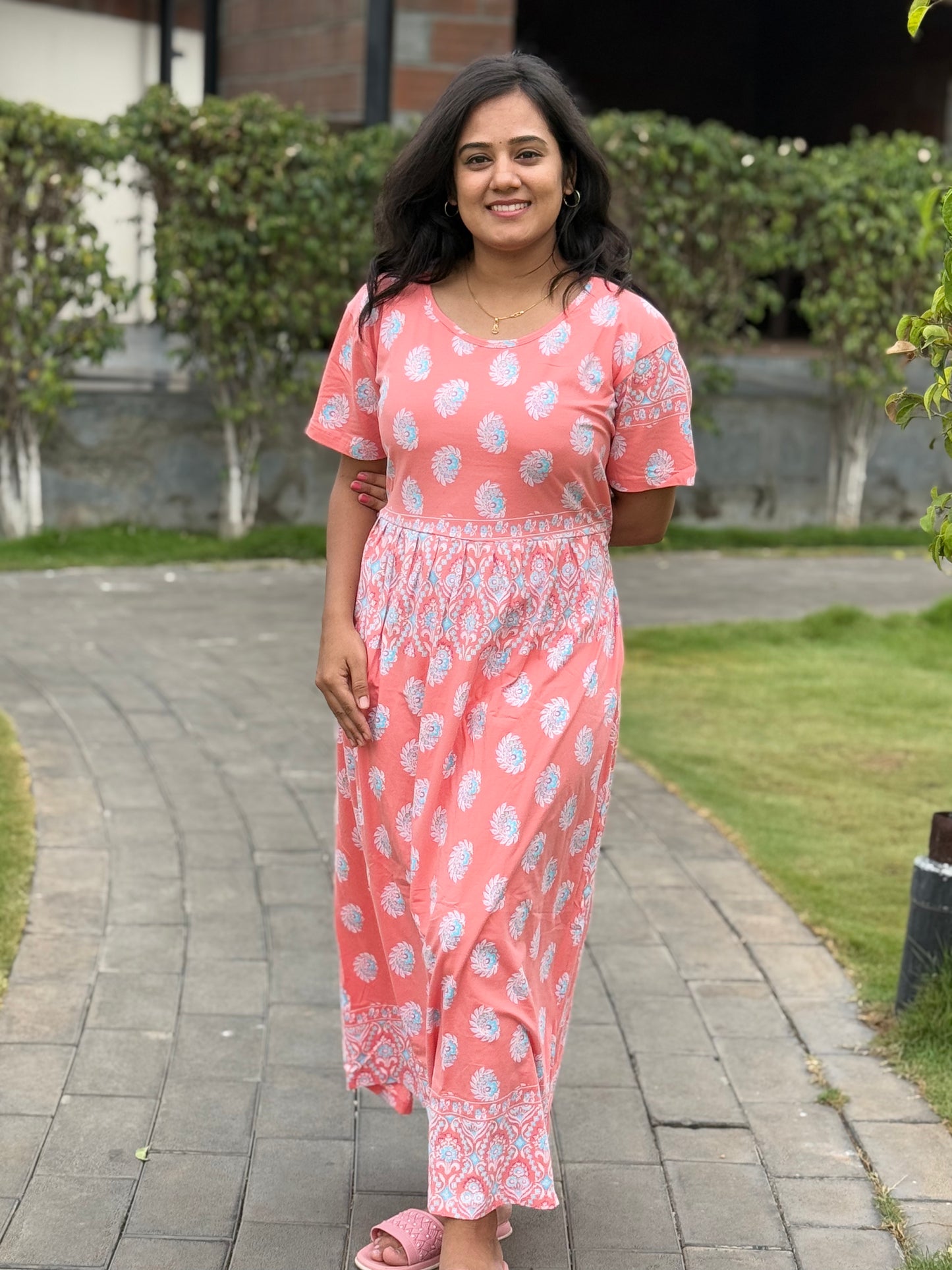 SOFT COTTON MAXI WEAR ORANGE FLORAL PINK