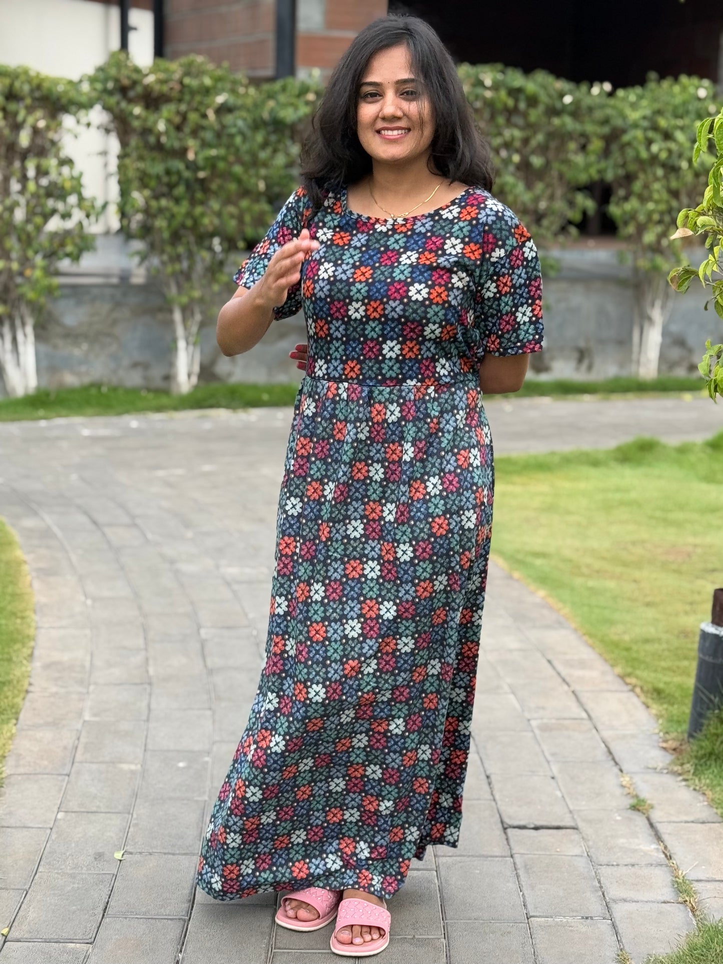 SOFT COTTON MAXI WEAR BLACKIE WITH COLOR PRINTED