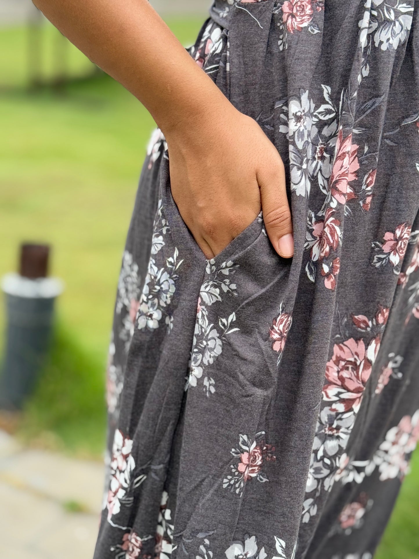SOFT COTTON MAXI WEAR GREY WITH FLORAL PINK