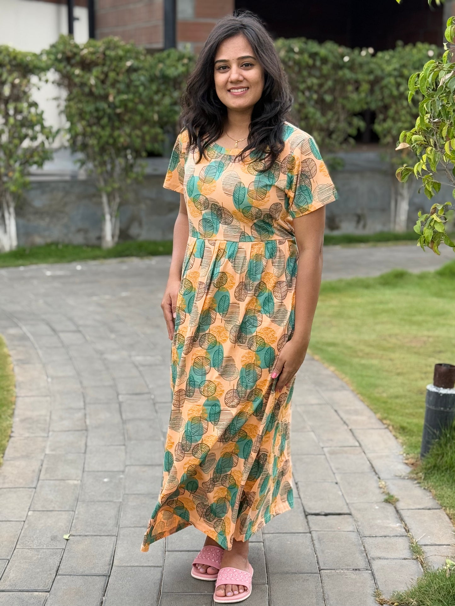 SOFT COTTON MAXI WEAR WITH LEAFY ORANGE