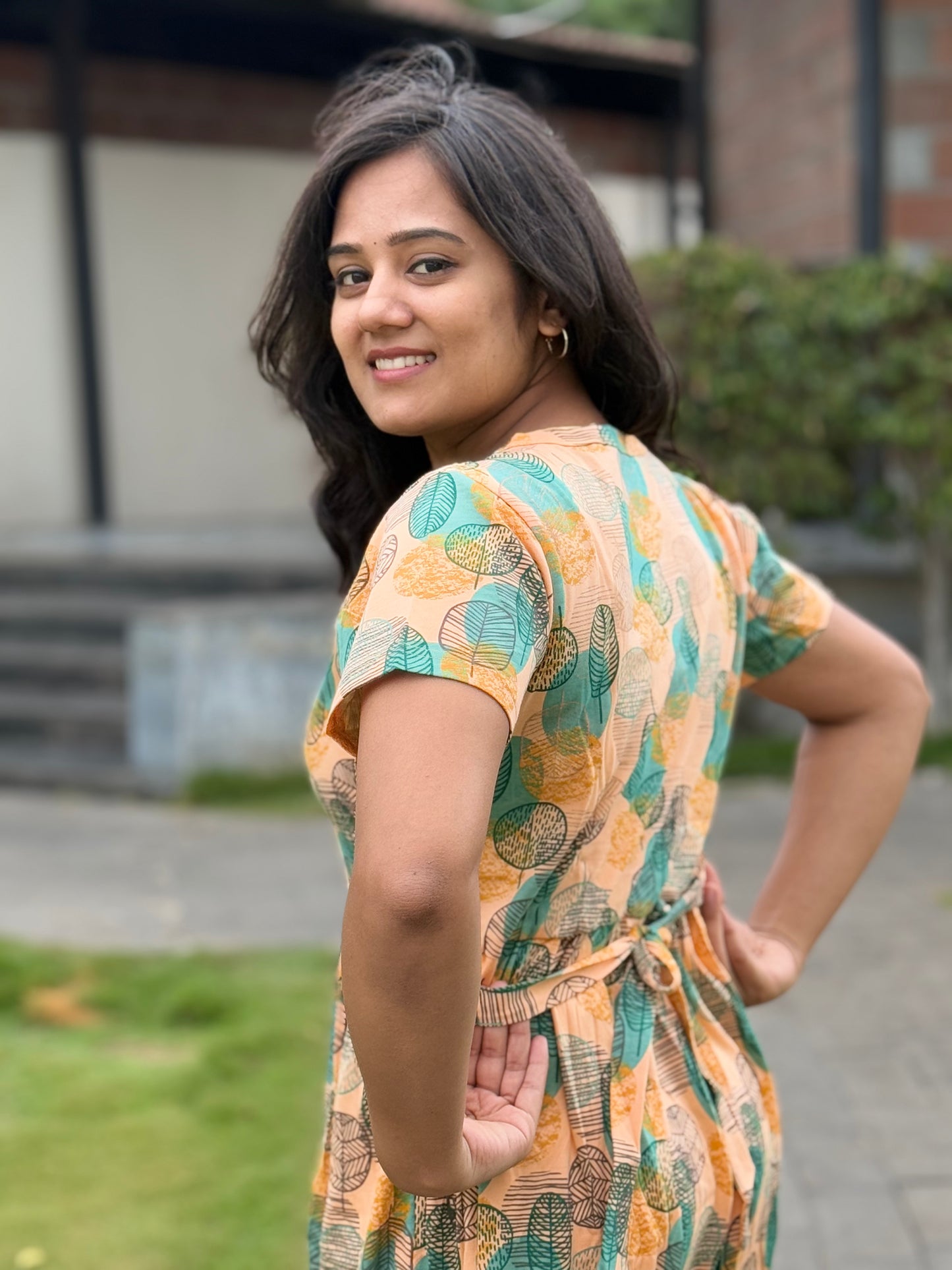 SOFT COTTON MAXI WEAR WITH LEAFY ORANGE