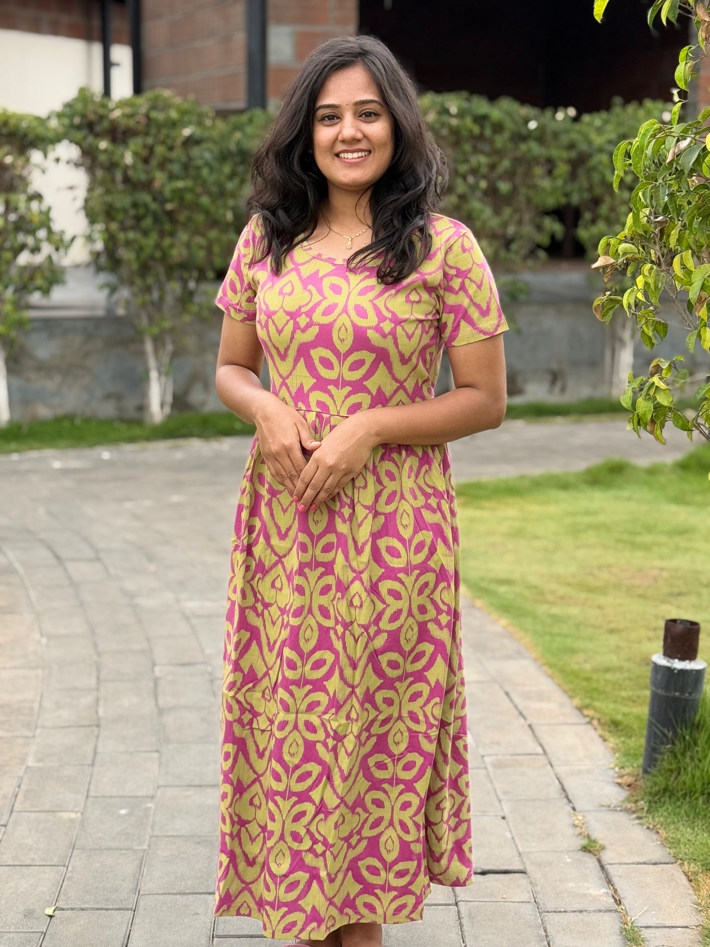 SOFT COTTON MAXI WEAR WITH SAFFRON WITH MILD PINK