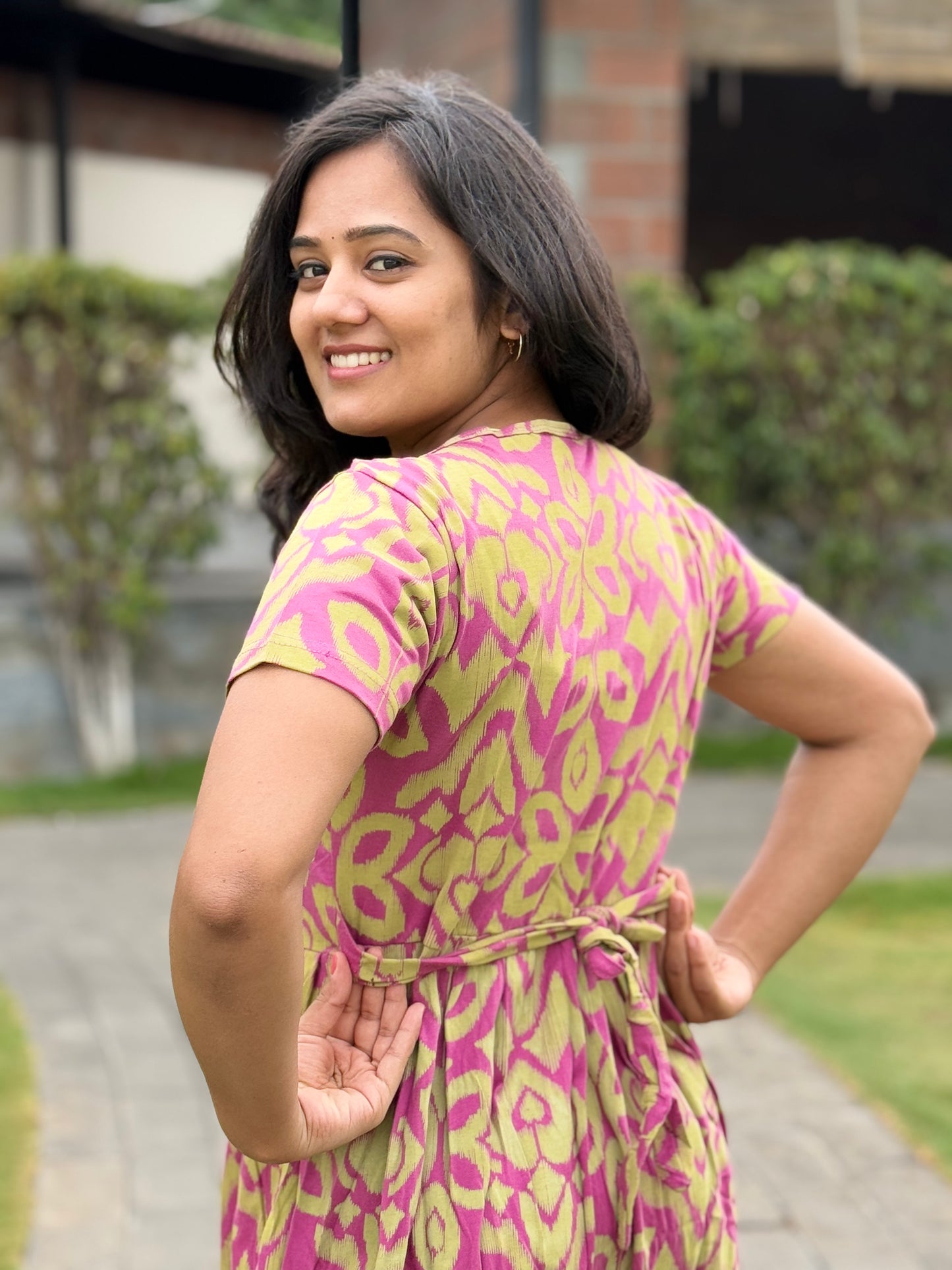 SOFT COTTON MAXI WEAR WITH SAFFRON WITH MILD PINK