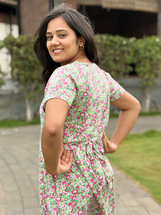 SOFT COTTON MAXI WEAR WITH GREENY WITH FLORAL PRINTED