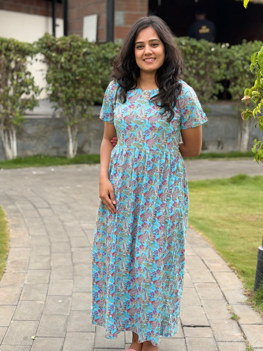 SOFT COTTON MAXI WEAR WITH PEACOCK BLUE
