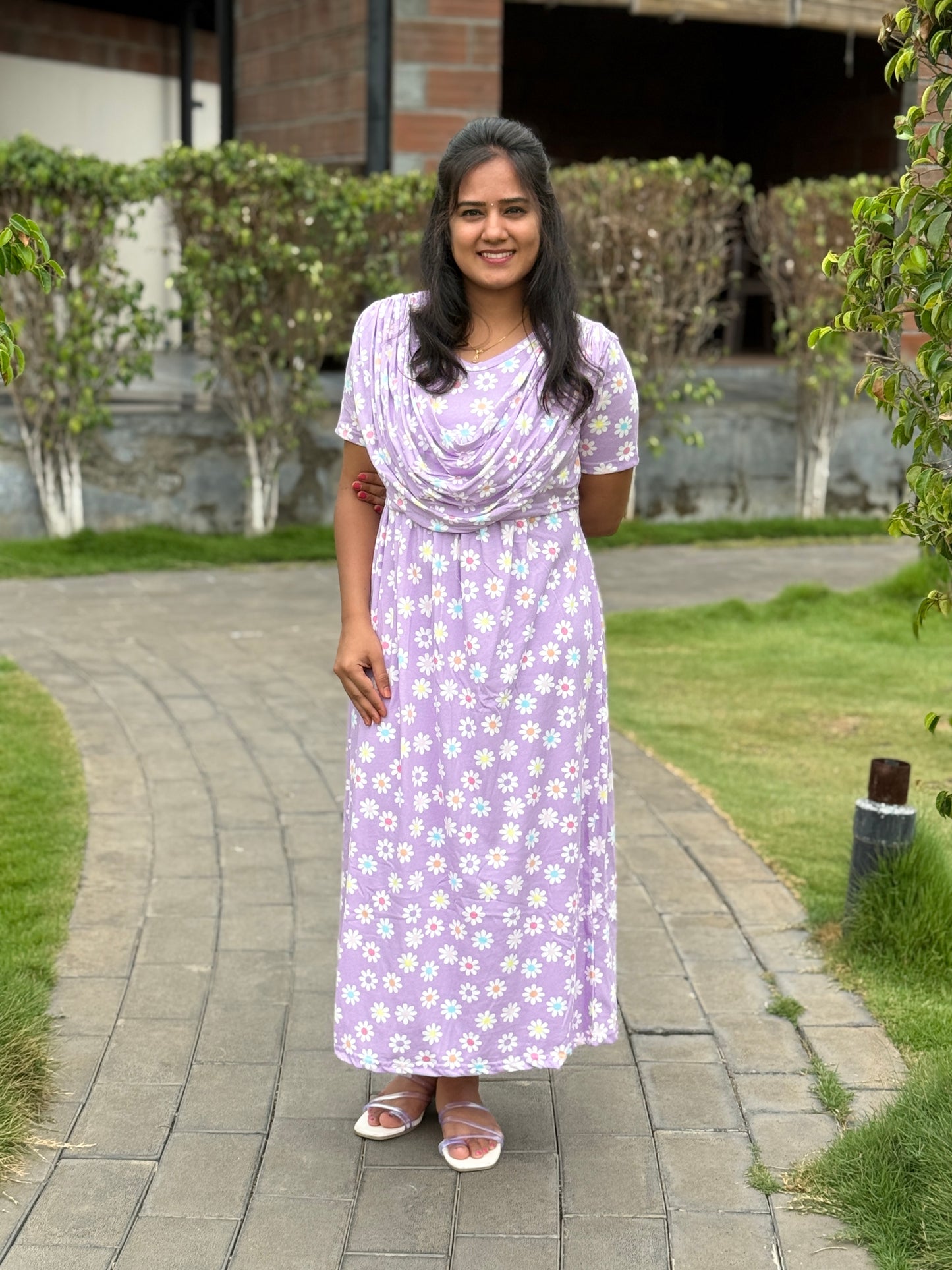 Dupatta Zipless Maternity with Floral Purple