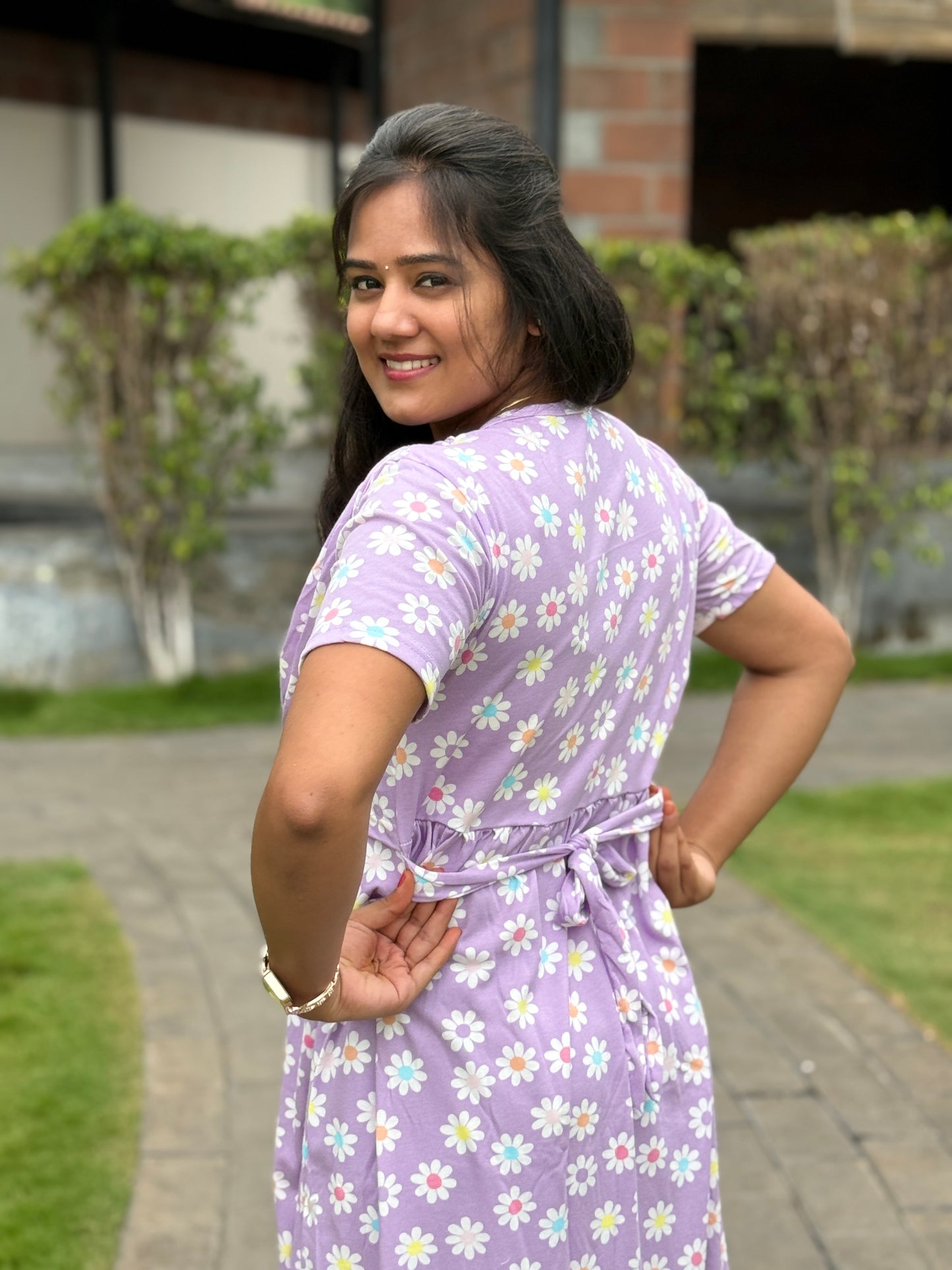 Dupatta Zipless Maternity with Floral Purple