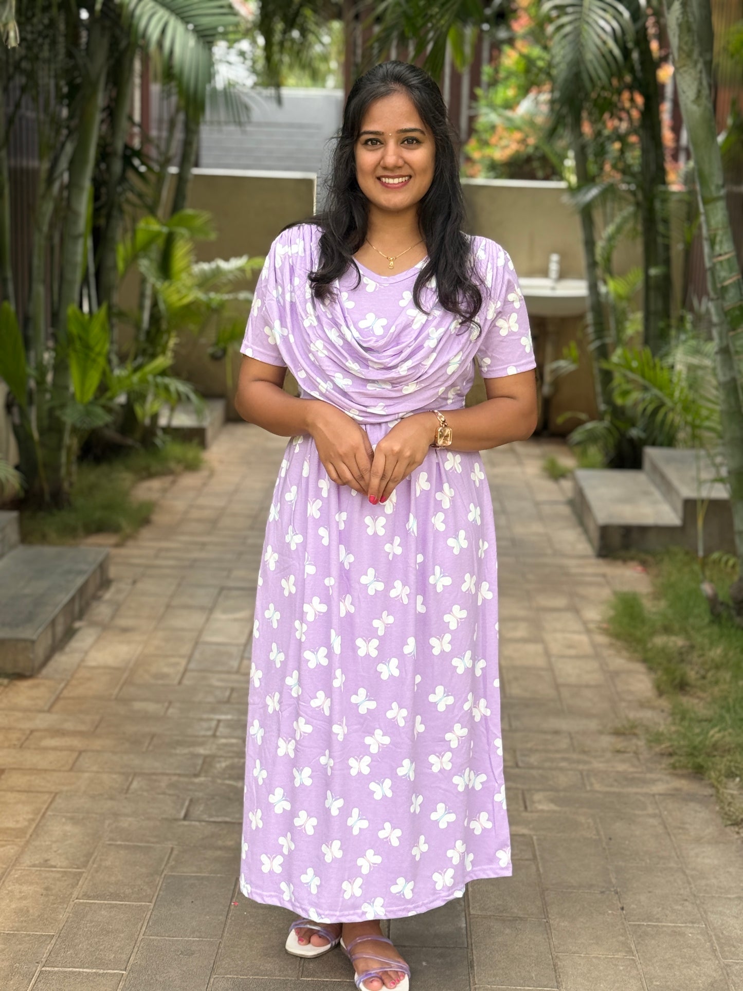 Dupatta Zipless Maternity with Mild Butterfly Purple