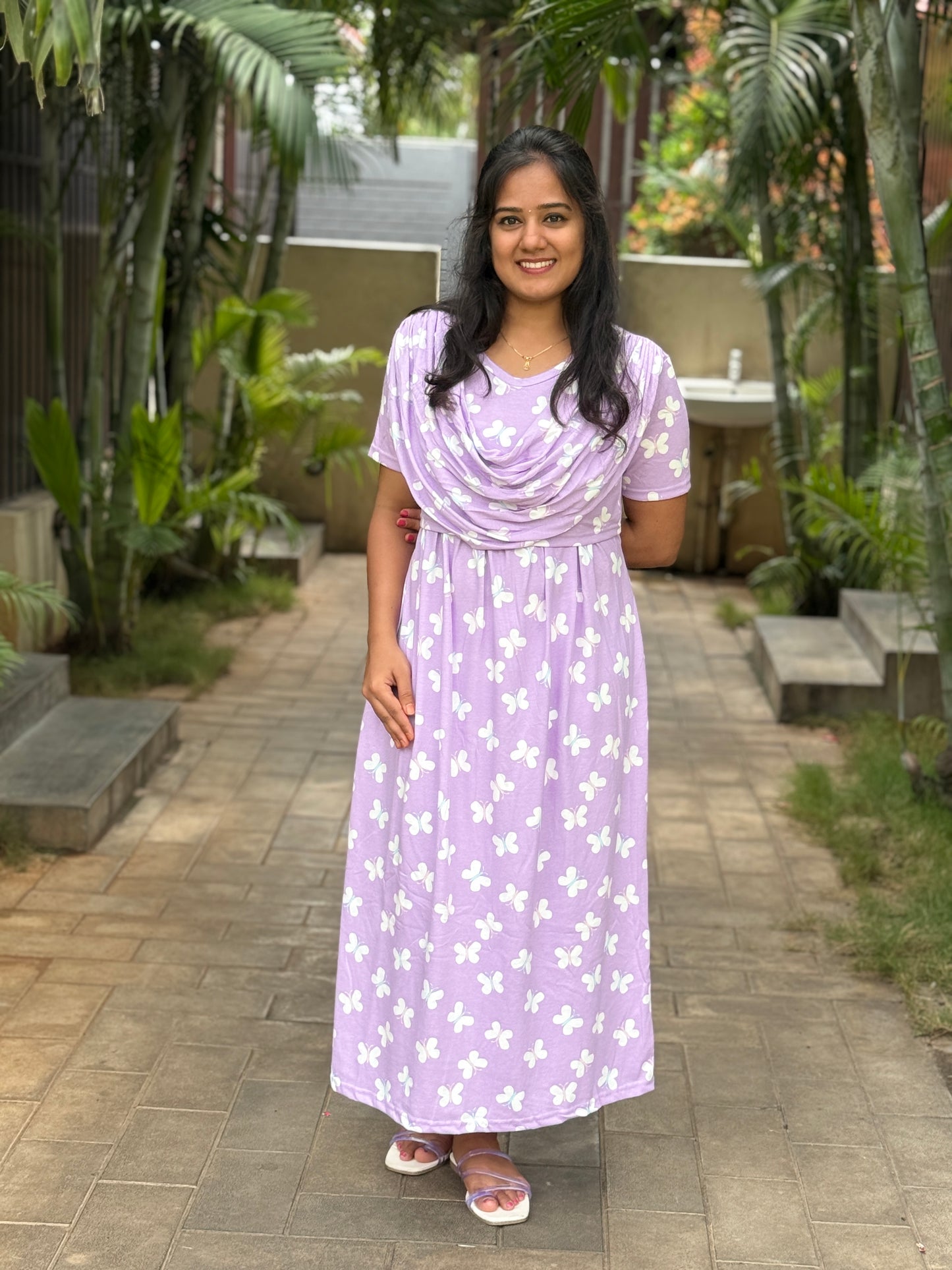 Dupatta Zipless Maternity with Mild Butterfly Purple