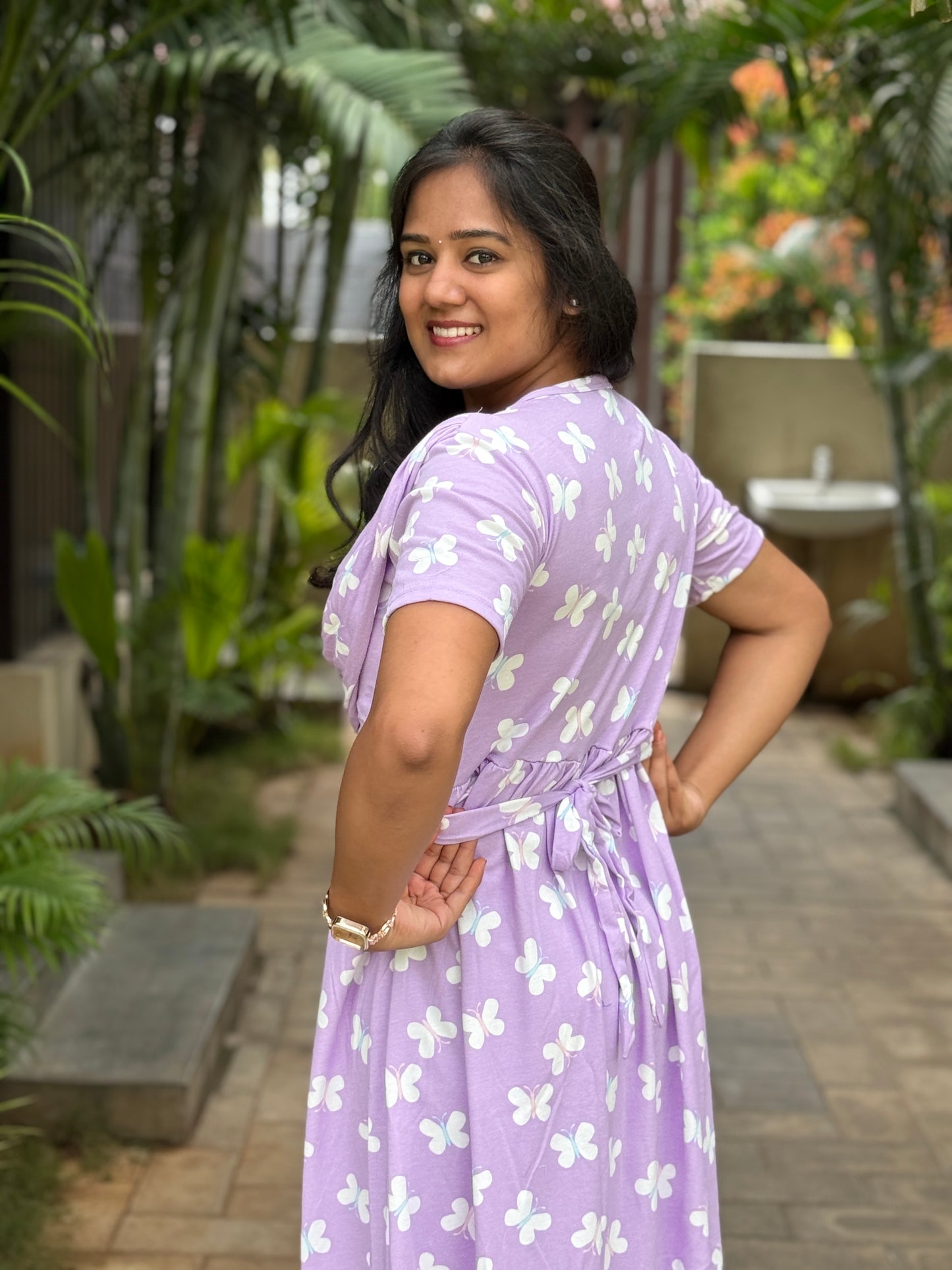 Dupatta Zipless Maternity with Mild Butterfly Purple