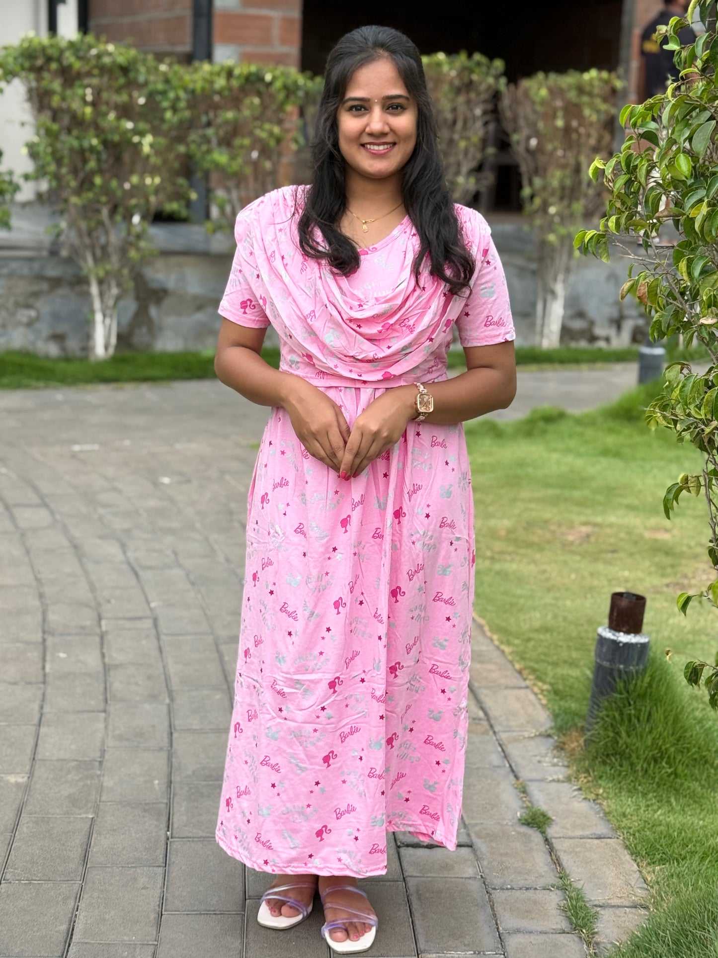 Dupatta Zipless Maternity with Barbie Pink