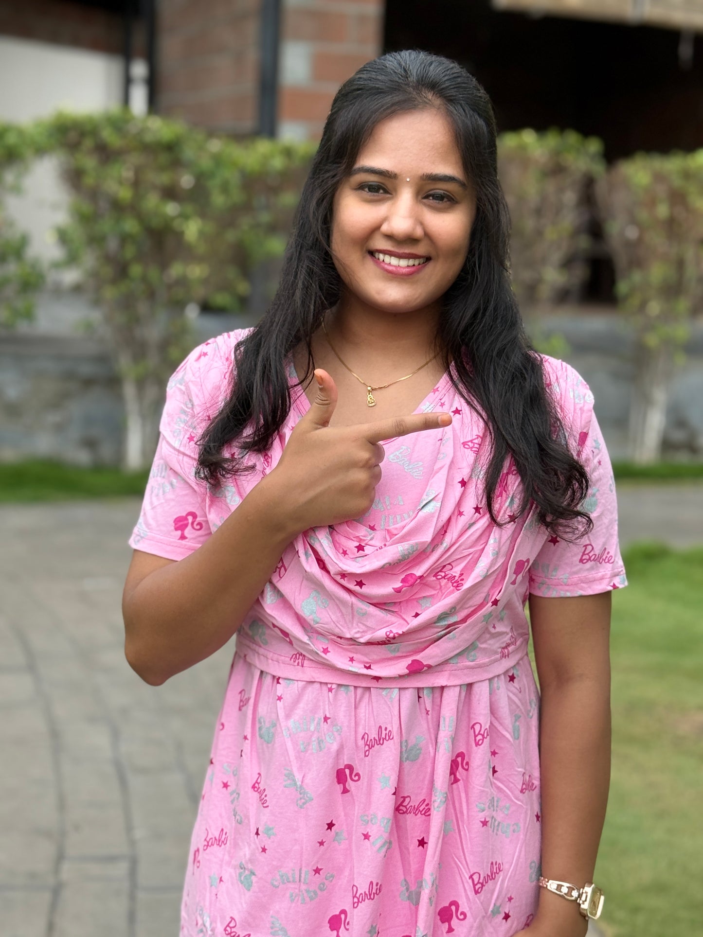 Dupatta Zipless Maternity with Barbie Pink