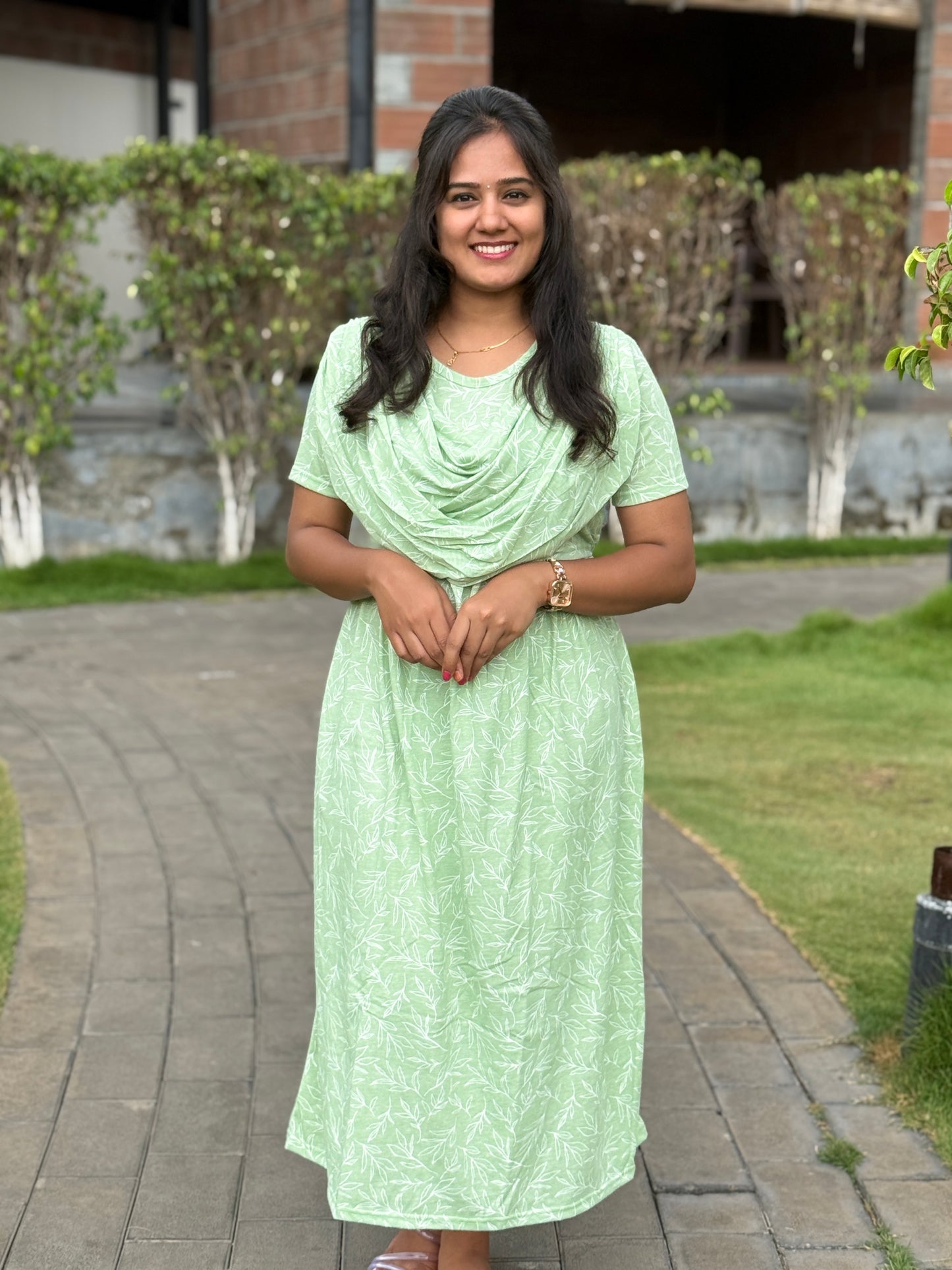 Dupatta Zipless Maternity with Mild Floral Green