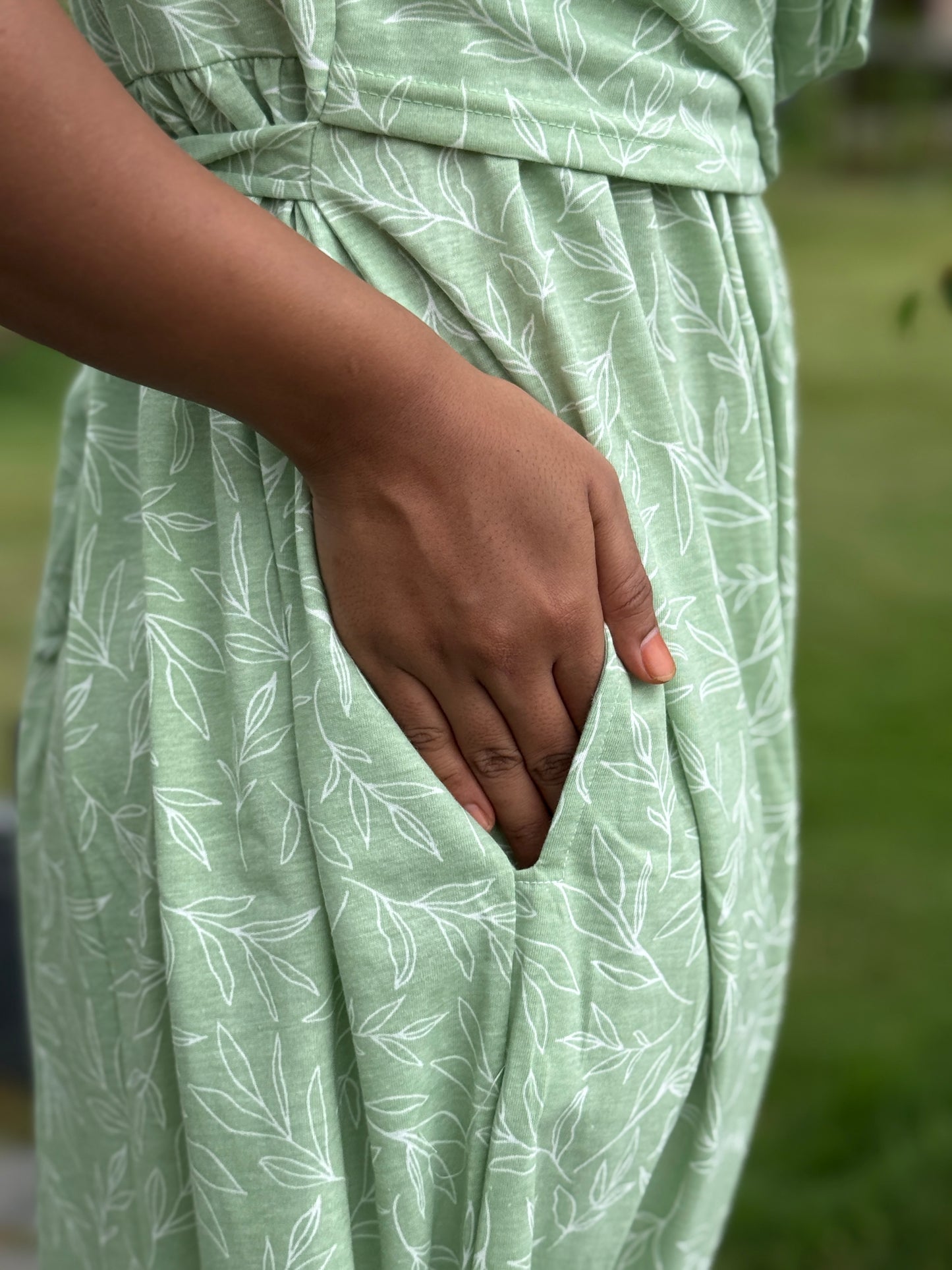 Dupatta Zipless Maternity with Mild Floral Green