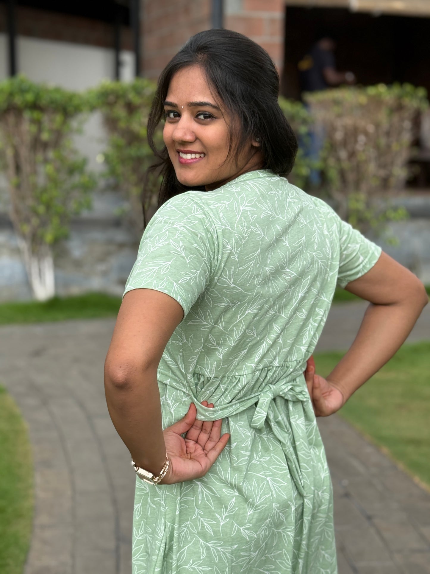 Dupatta Zipless Maternity with Mild Floral Green