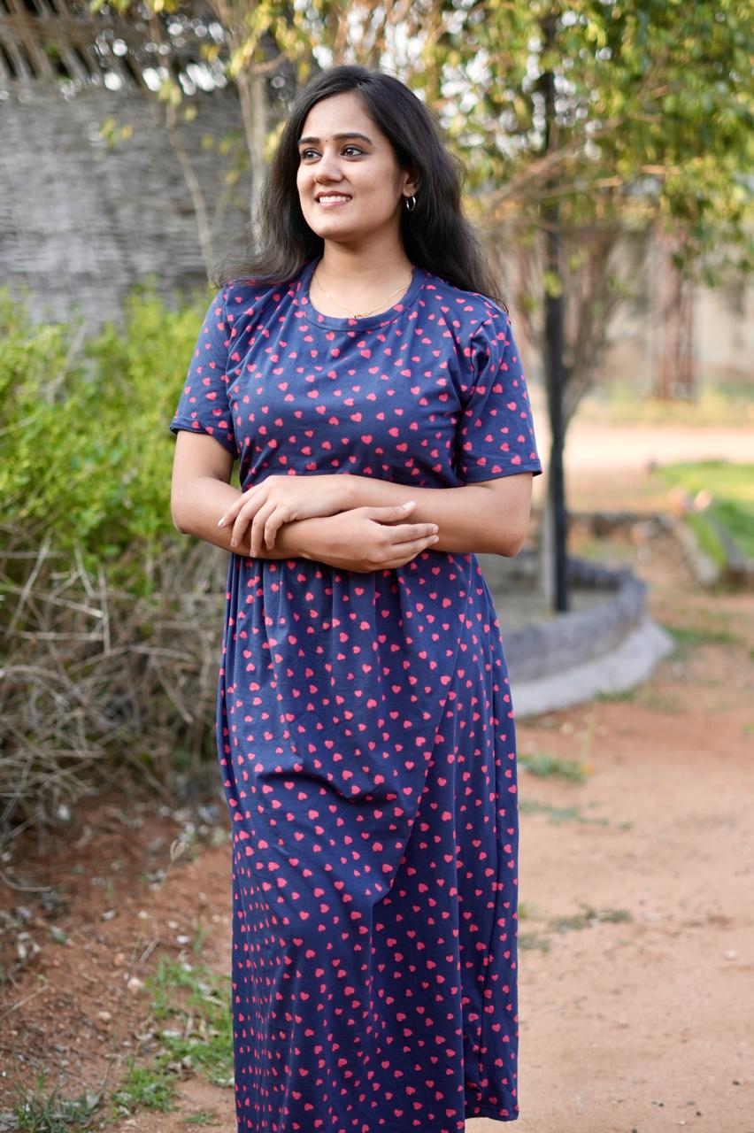 Premium Maternity Zipless Lounge Wear with Red Hearty with Navy Glow