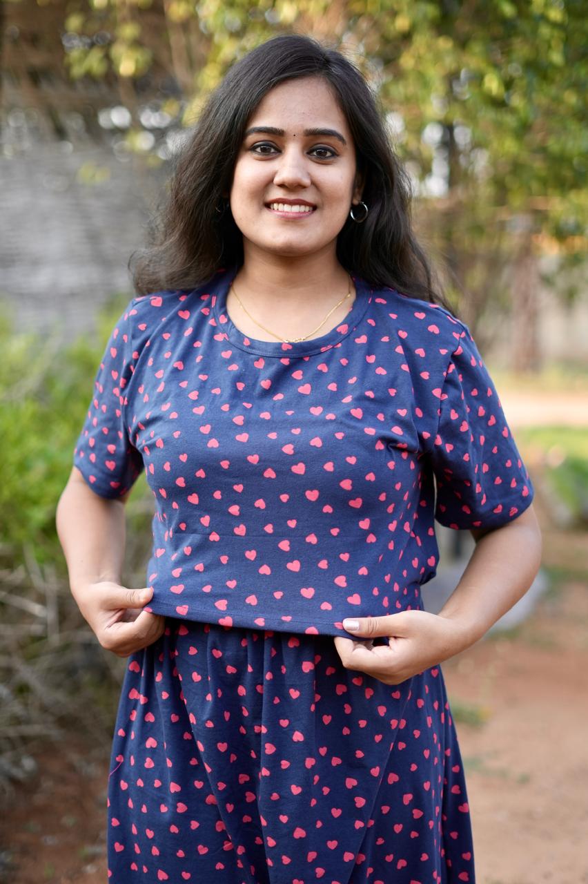 Premium Maternity Zipless Lounge Wear with Red Hearty with Navy Glow