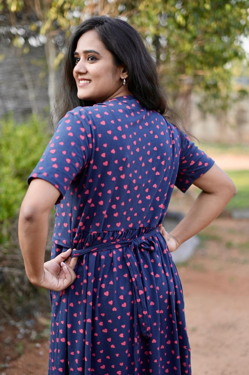 Premium Maternity Zipless Lounge Wear with Red Hearty with Navy Glow