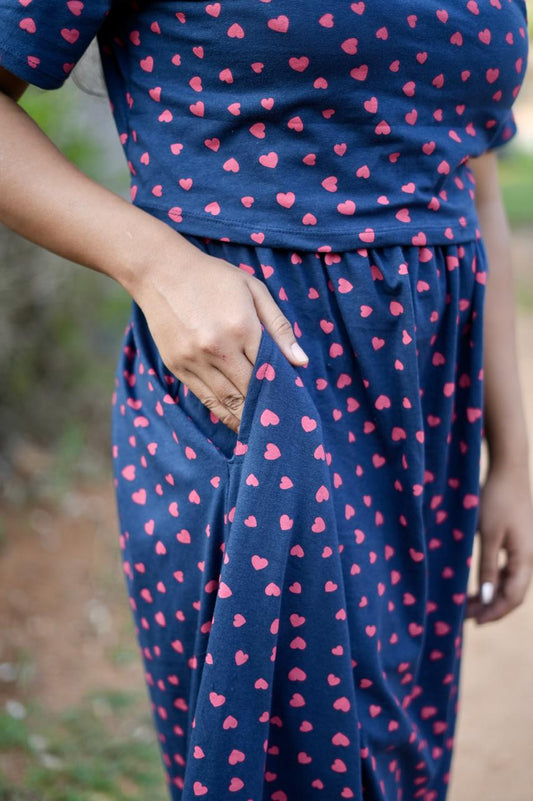 Premium Maternity Zipless Lounge Wear with Red Hearty with Navy Glow