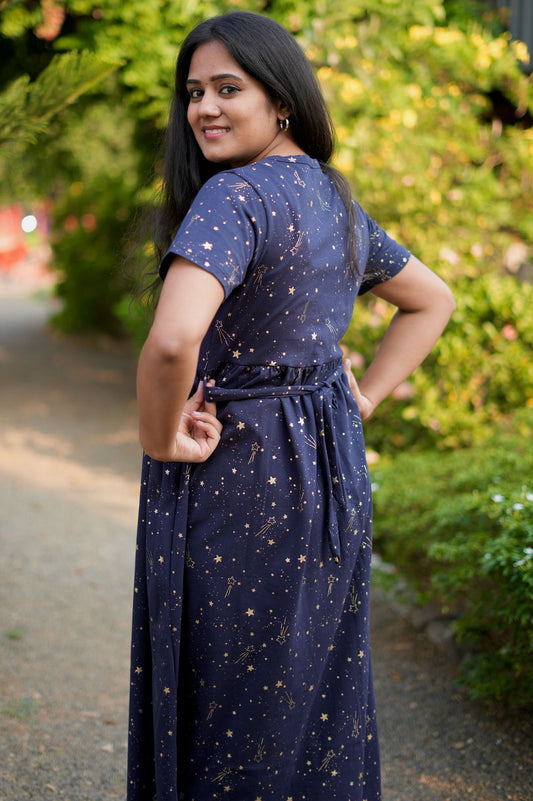 Soft Cotton Maxi Style Navy with Shinning Stars