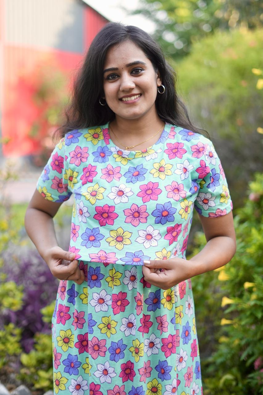 Premium Maternity Zipless Lounge Wear with Delightful Floral Green