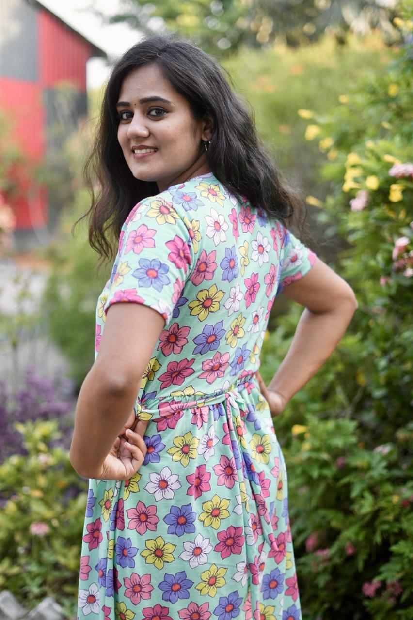 Premium Maternity Zipless Lounge Wear with Delightful Floral Green