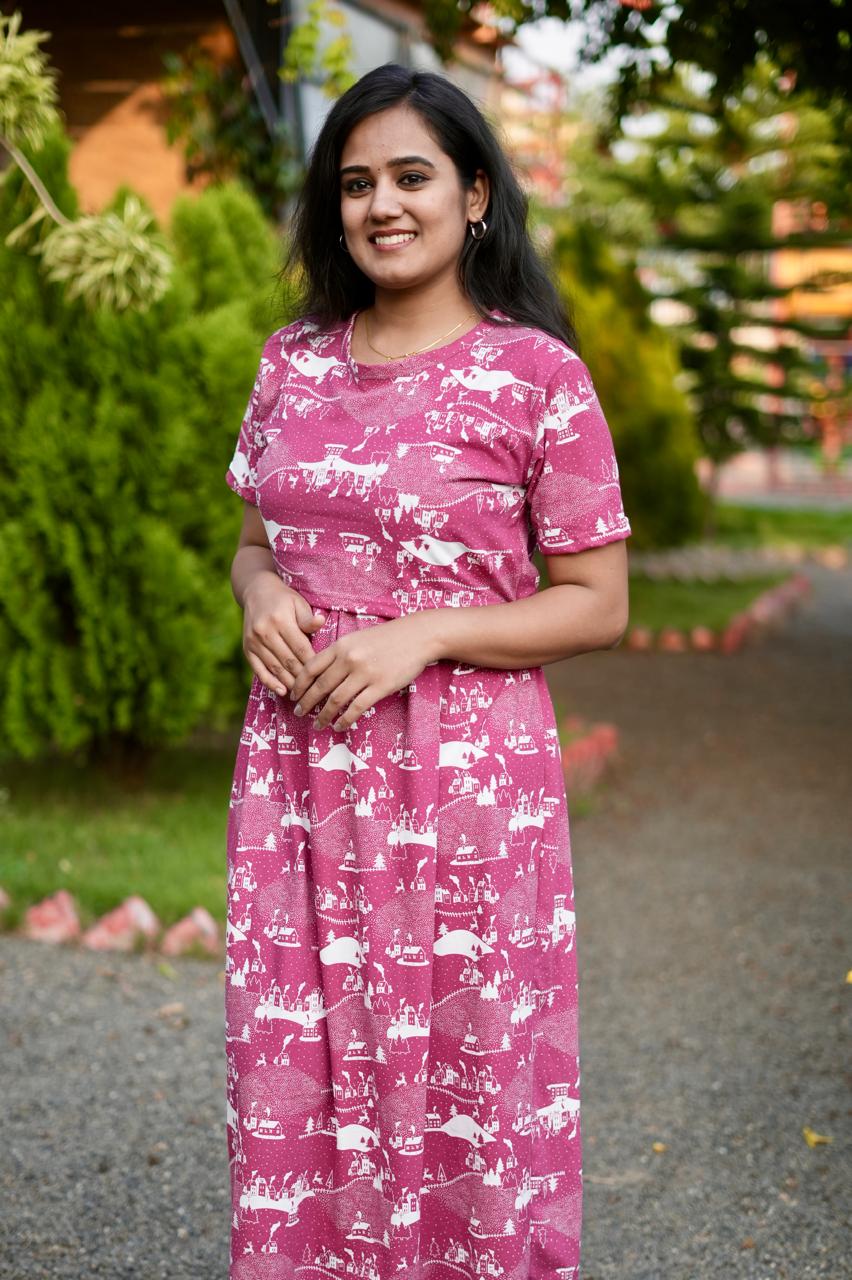 Premium Maternity Zipless Lounge Wear with Printed Pinky