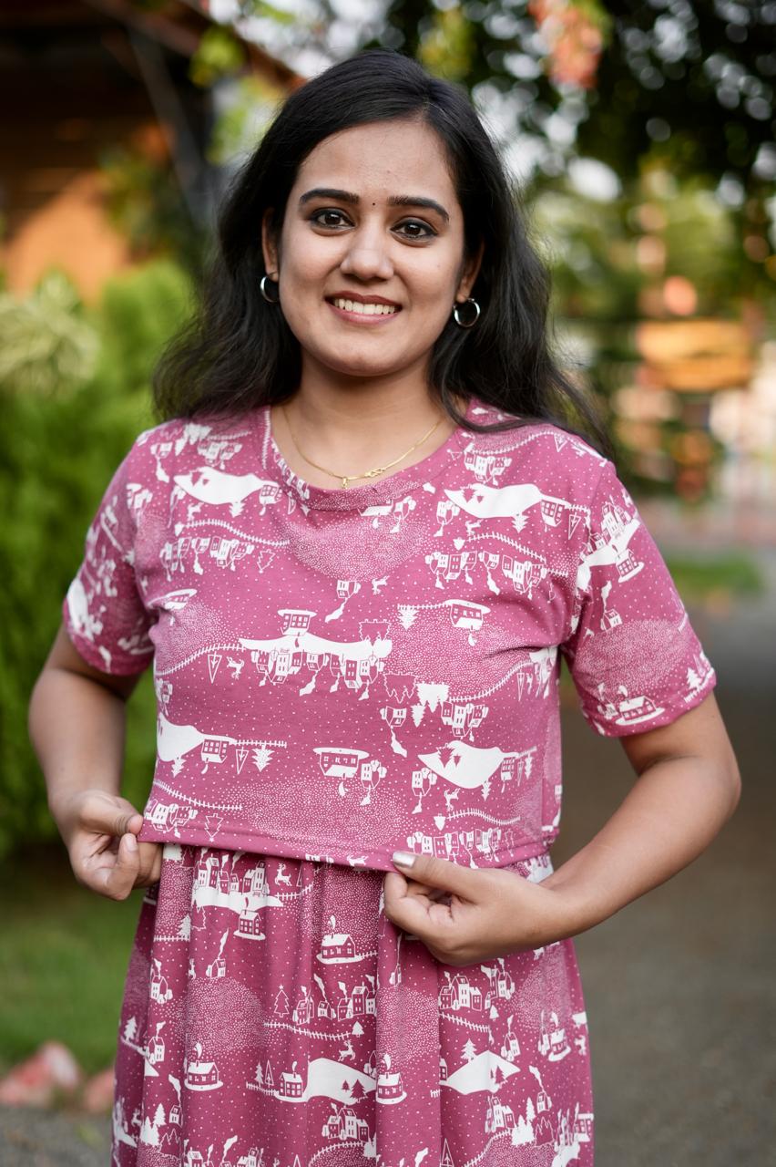 Premium Maternity Zipless Lounge Wear with Printed Pinky