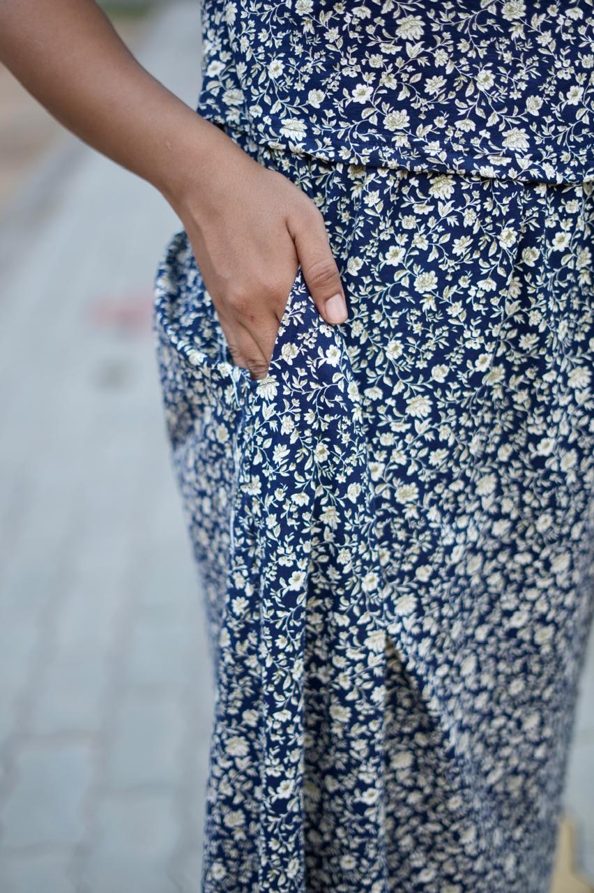 Premium Maternity Zipless Lounge Wear with Navy Stem Floral
