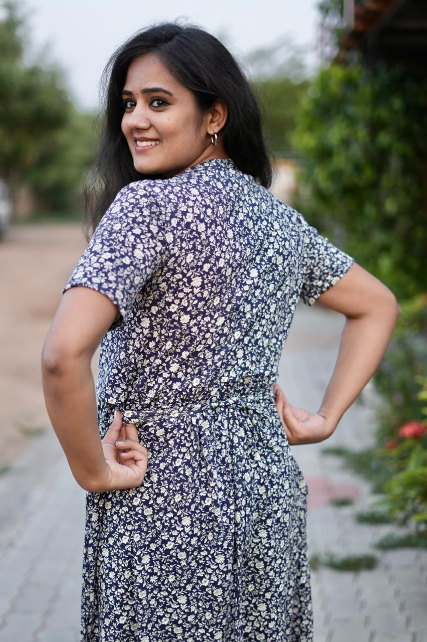 Premium Maternity Zipless Lounge Wear with Navy Stem Floral