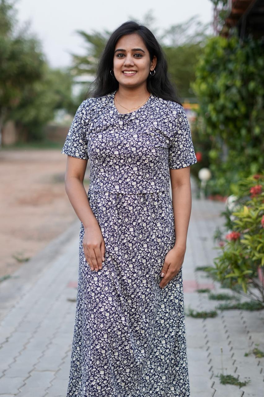 Premium Maternity Zipless Lounge Wear with Navy Stem Floral