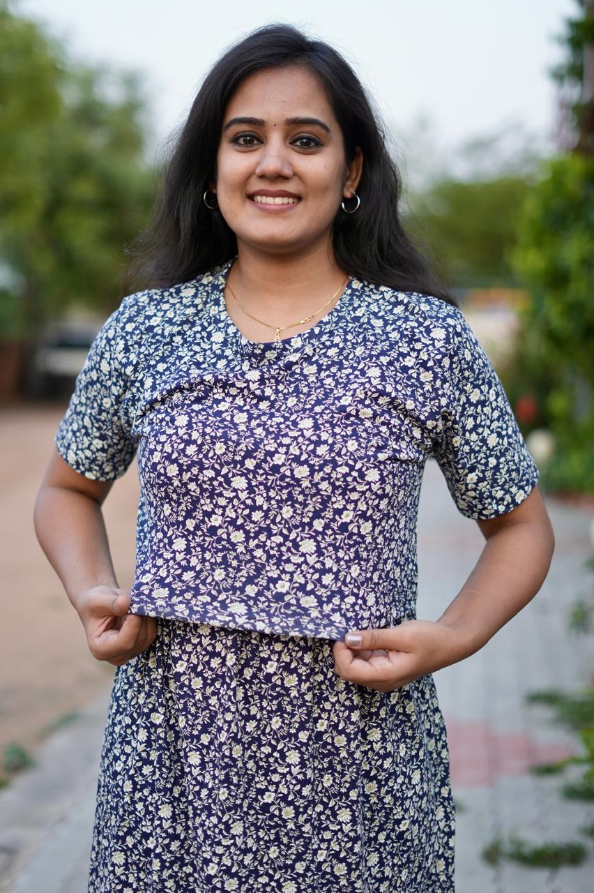 Premium Maternity Zipless Lounge Wear with Navy Stem Floral
